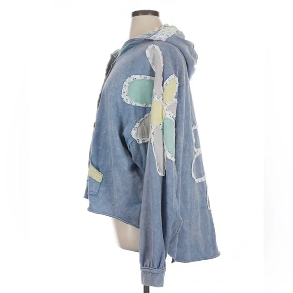 Oli & Hali Floral Patchwork Hoodie Mineral Wash Jacket size XL Blue - Picture 6 of 15